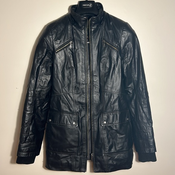 Danier Women’s Black Genuine Italian Leather Jacket Biker Style US Size 2XS - Picture 3 of 10